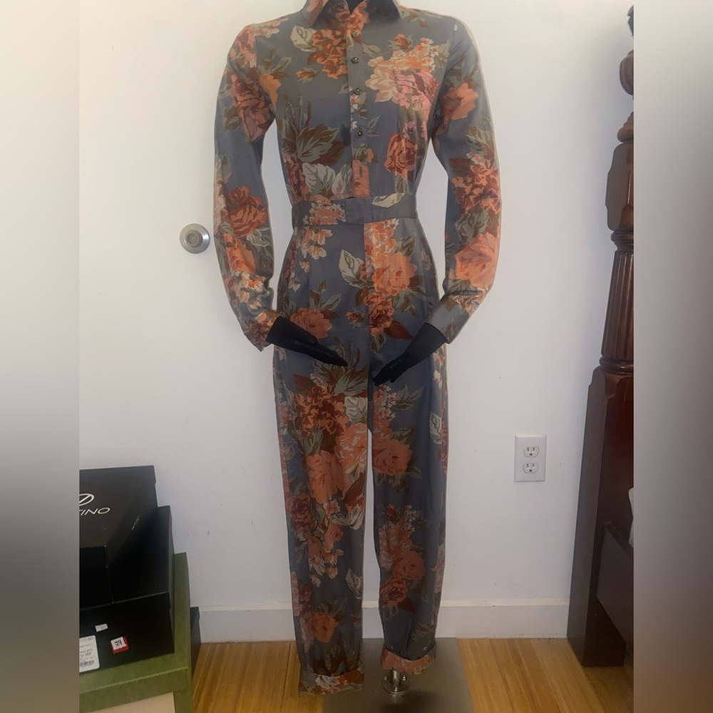 Anthropologie jumpsuit size 4 green floral jumpsuit
